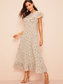 Ruffle<b style="color:White;"><font size="1"> -</font></b>Trim Dot Print Dress