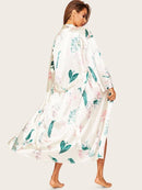 Floral<b style="color:White;"><font size="1"> -</font></b>&<b style="color:White;"><font size="1"> -</font></b>Leaf Print Satin Robe