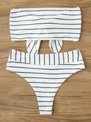 Striped<b style="color:White;"><font size="1"> -</font></b>Tie<b style="color:White;"><font size="1"> -</font></b>Front<b style="color:White;"><font size="1"> -</font></b>Bandeau With High Waist Bikini Set