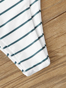 Striped<b style="color:White;"><font size="1"> -</font></b>Tie<b style="color:White;"><font size="1"> -</font></b>Front<b style="color:White;"><font size="1"> -</font></b>Bandeau With High Waist Bikini Set