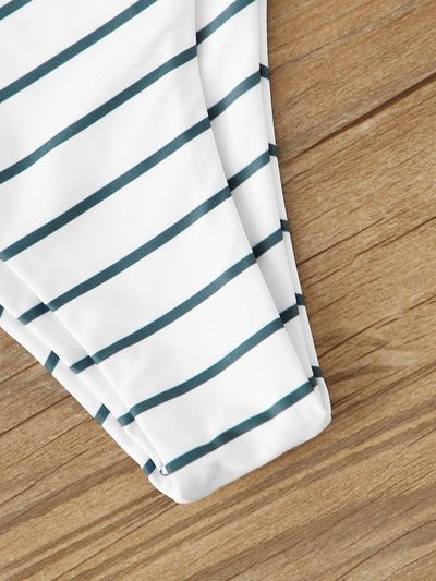 Striped<b style="color:White;"><font size="1"> -</font></b>Tie<b style="color:White;"><font size="1"> -</font></b>Front<b style="color:White;"><font size="1"> -</font></b>Bandeau With High Waist Bikini Set