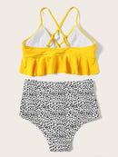 Peplum<b style="color:White;"><font size="1"> -</font></b>Top<b style="color:White;"><font size="1"> -</font></b>With<b style="color:White;"><font size="1"> -</font></b>Leopard Ruched High Waist Bikini Set