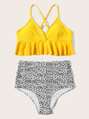 Peplum<b style="color:White;"><font size="1"> -</font></b>Top<b style="color:White;"><font size="1"> -</font></b>With<b style="color:White;"><font size="1"> -</font></b>Leopard Ruched High Waist Bikini Set