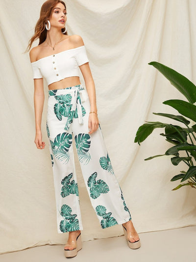 Plants<b style="color:White;"><font size="1"> -</font></b>Print Belted Pants