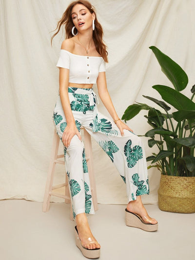 Plants<b style="color:White;"><font size="1"> -</font></b>Print Belted Pants