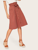 Button<b style="color:White;"><font size="1"> -</font></b>Through<b style="color:White;"><font size="1"> -</font></b>Dual Pocket Belted Paperbag Skirt