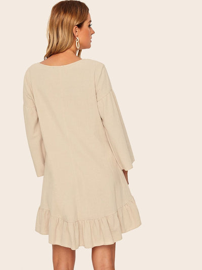 Tassel<b style="color:White;"><font size="1"> -</font></b>Knot<b style="color:White;"><font size="1"> -</font></b>Ruffle Dip Hem Dress