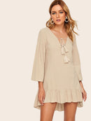 Tassel<b style="color:White;"><font size="1"> -</font></b>Knot<b style="color:White;"><font size="1"> -</font></b>Ruffle Dip Hem Dress