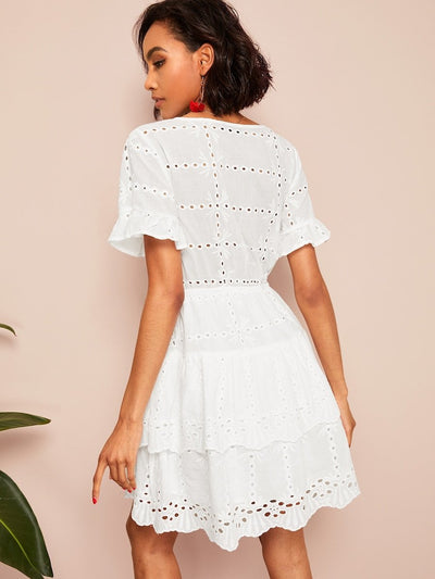 Embroidery<b style="color:White;"><font size="1"> -</font></b>Eyelet<b style="color:White;"><font size="1"> -</font></b>Insert Tiered Hem Dress