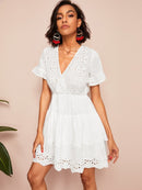 Embroidery<b style="color:White;"><font size="1"> -</font></b>Eyelet<b style="color:White;"><font size="1"> -</font></b>Insert Tiered Hem Dress