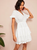 Embroidery<b style="color:White;"><font size="1"> -</font></b>Eyelet<b style="color:White;"><font size="1"> -</font></b>Insert Tiered Hem Dress