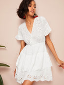 Embroidery<b style="color:White;"><font size="1"> -</font></b>Eyelet<b style="color:White;"><font size="1"> -</font></b>Insert Tiered Hem Dress