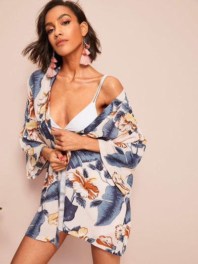 Leaf<b style="color:White;"><font size="1"> -</font></b>& Floral Print Kimono