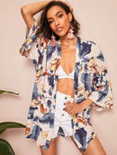 Leaf<b style="color:White;"><font size="1"> -</font></b>& Floral Print Kimono