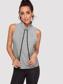 Drawstring<b style="color:White;"><font size="1"> -</font></b>High<b style="color:White;"><font size="1"> -</font></b>Neck Heather Knit Top