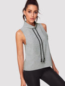 Drawstring<b style="color:White;"><font size="1"> -</font></b>High<b style="color:White;"><font size="1"> -</font></b>Neck Heather Knit Top