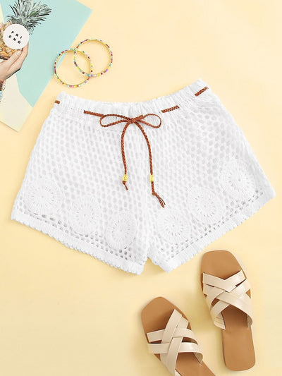 Crochet<b style="color:White;"><font size="1"> -</font></b>Drawstring Waist Shorts