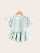 Girls<b style="color:White;"><font size="1"> -</font></b>Ruffle<b style="color:White;"><font size="1"> -</font></b>Armhole Striped Peplum Blouse