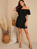 Flounce<b style="color:White;"><font size="1"> -</font></b>Off Shoulder Pom Pom Hem Dress