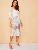 Floral<b style="color:White;"><font size="1"> -</font></b>Pattern Sheer Kimono