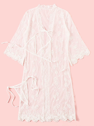 Floral<b style="color:White;"><font size="1"> -</font></b>Lace<b style="color:White;"><font size="1"> -</font></b>Sheer Lingerie Set With Robe