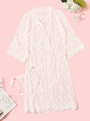 Floral<b style="color:White;"><font size="1"> -</font></b>Lace<b style="color:White;"><font size="1"> -</font></b>Sheer Lingerie Set With Robe