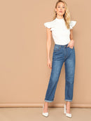 Mock<b style="color:White;"><font size="1"> -</font></b>Neck<b style="color:White;"><font size="1"> -</font></b>Ruffle Armhole Slim Fitted Bodysuit