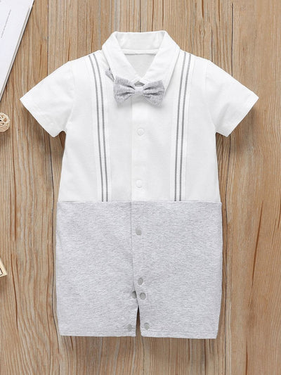 Baby<b style="color:White;"><font size="1"> -</font></b>Striped Tape Bow Popper Front Jumpsuit