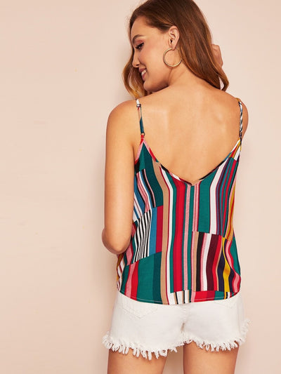 Double<b style="color:White;"><font size="1"> -</font></b>V<b style="color:White;"><font size="1"> -</font></b>Neckline Striped Cami Top