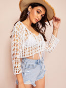 Fringe<b style="color:White;"><font size="1"> -</font></b>Trim<b style="color:White;"><font size="1"> -</font></b>Tied<b style="color:White;"><font size="1"> -</font></b>Back Eyelet Cover Up Top