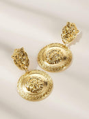 Lion<b style="color:White;"><font size="1"> -</font></b>Engraved<b style="color:White;"><font size="1"> -</font></b>Round Drop Earrings 1pair