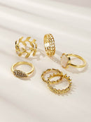 Leaf &<b style="color:White;"><font size="1"> -</font></b>Spiral Detail Ring Set 6pcs