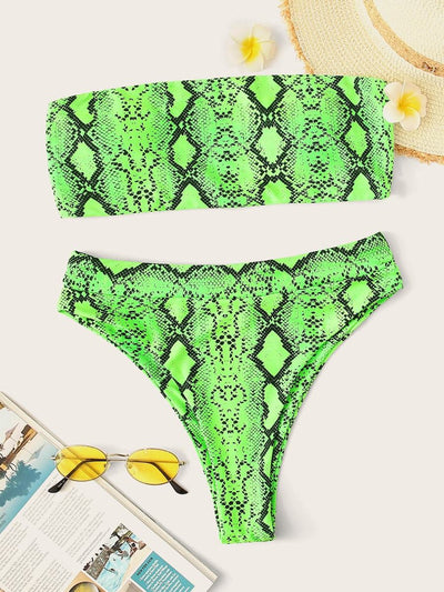 Neon<b style="color:White;"><font size="1"> -</font></b>Lime<b style="color:White;"><font size="1"> -</font></b>Snakeskin Print Bandeau Bikini Set