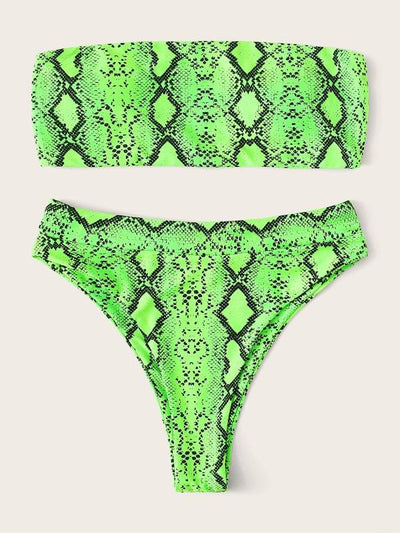 Neon<b style="color:White;"><font size="1"> -</font></b>Lime<b style="color:White;"><font size="1"> -</font></b>Snakeskin Print Bandeau Bikini Set