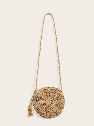 Tassel<b style="color:White;"><font size="1"> -</font></b>Detail<b style="color:White;"><font size="1"> -</font></b>Round Straw Crossbody Bag