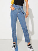 Self<b style="color:White;"><font size="1"> -</font></b>Belted Raw Hem Jeans