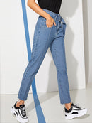 Self<b style="color:White;"><font size="1"> -</font></b>Belted Raw Hem Jeans