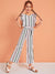 Girls<b style="color:White;"><font size="1"> -</font></b>Ruffle Trim Striped Belted Jumpsuit