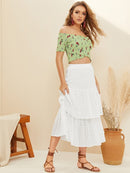 Crop<b style="color:White;"><font size="1"> -</font></b>Floral<b style="color:White;"><font size="1"> -</font></b>&<b style="color:White;"><font size="1"> -</font></b>Cherry Print Shirred Wrap Top