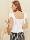 Ruffle<b style="color:White;"><font size="1"> -</font></b>Trim Button Front Top