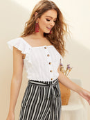 Ruffle<b style="color:White;"><font size="1"> -</font></b>Trim Button Front Top