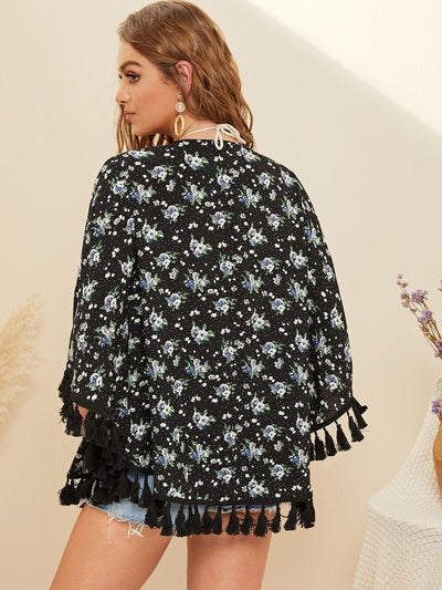 Open<b style="color:White;"><font size="1"> -</font></b>Front<b style="color:White;"><font size="1"> -</font></b>Tassel Detail Ditsy Floral Kimono