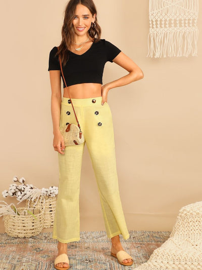 Double<b style="color:White;"><font size="1"> -</font></b>Button<b style="color:White;"><font size="1"> -</font></b>Flare Leg Crop Pants