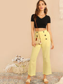 Double<b style="color:White;"><font size="1"> -</font></b>Button<b style="color:White;"><font size="1"> -</font></b>Flare Leg Crop Pants