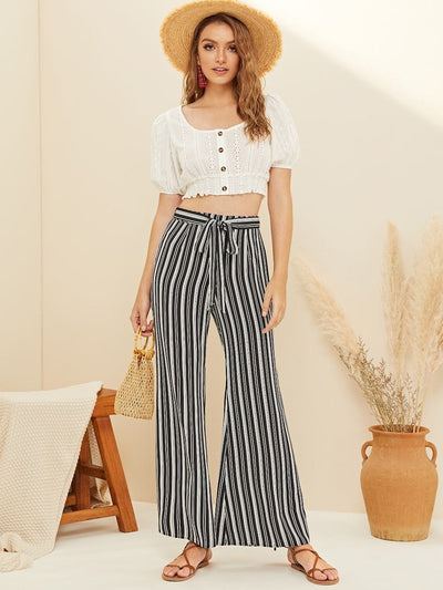 Striped<b style="color:White;"><font size="1"> -</font></b>Belted Wide Leg Pants