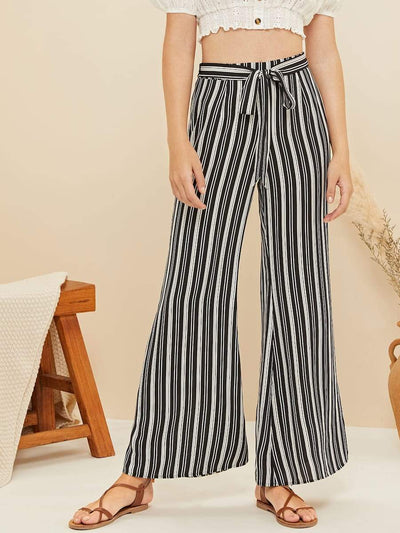 Striped<b style="color:White;"><font size="1"> -</font></b>Belted Wide Leg Pants