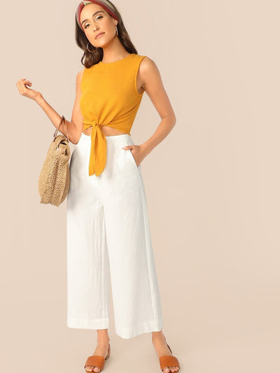 Button<b style="color:White;"><font size="1"> -</font></b>Front<b style="color:White;"><font size="1"> -</font></b>Wide Leg Crinkle Pants