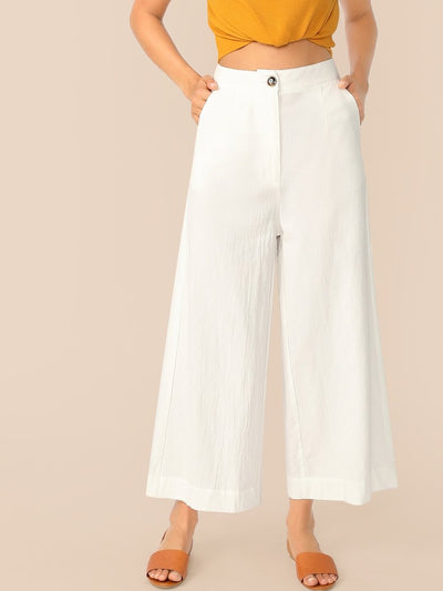 Button<b style="color:White;"><font size="1"> -</font></b>Front<b style="color:White;"><font size="1"> -</font></b>Wide Leg Crinkle Pants