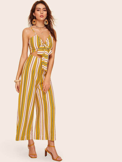 Striped<b style="color:White;"><font size="1"> -</font></b>Crop<b style="color:White;"><font size="1"> -</font></b>Wrap<b style="color:White;"><font size="1"> -</font></b>Cami & Wide Leg Pants Set