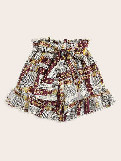 Chain<b style="color:White;"><font size="1"> -</font></b>Print<b style="color:White;"><font size="1"> -</font></b>Self Tie Waist Shorts